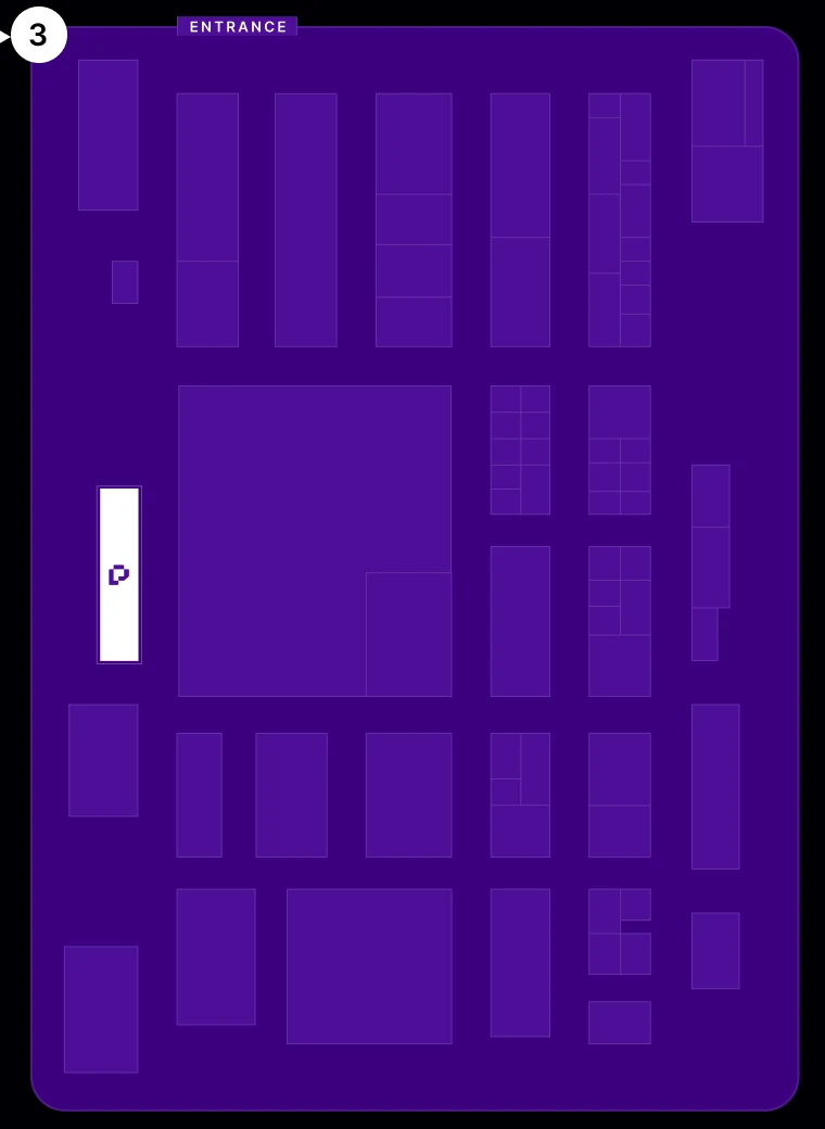 Hall 3 floor plan with the PlayServ booth highlighted near the entrance.
